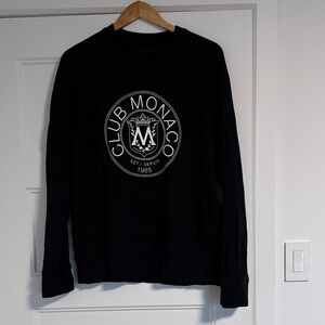 Club Monaco Black Crewneck Sweater with Emblem